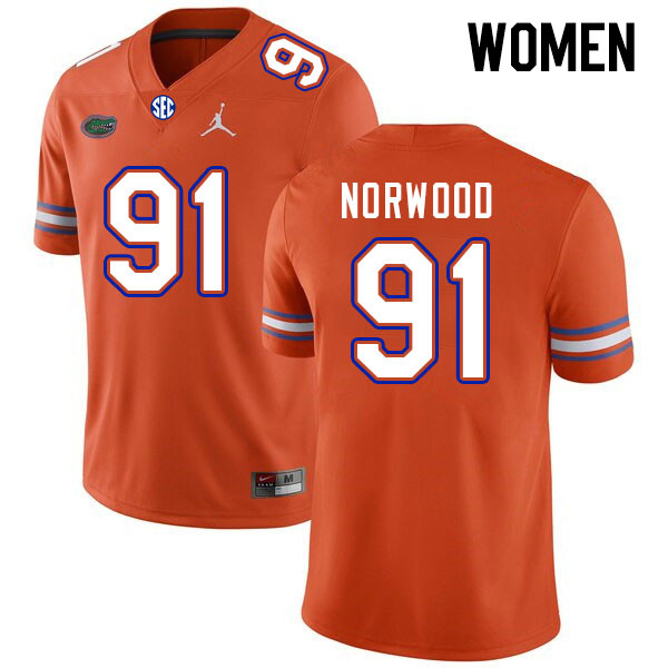 Women #91 Tyreik Norwood Florida Gators College Football Jerseys Stitched-Orange